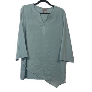 Chico's Women's Mint Green Asymmetrical V-Neck 3/4 Bell Sleeve Top -Size XL